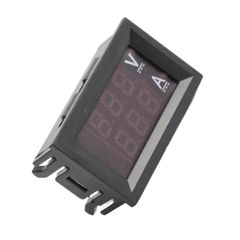 Dual LED Voltmeter Ammeter Panel Meter For Electronics Projects Up To 50A With Red And Blue Display, angled side view
