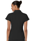 Back view of Women Slim Fit V Neck Mock Collar Scrub Top Soft Stretch Medical Uniform Nurse Shirt Super Comfy Hospital Workwear.