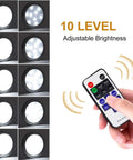 Linkable Under Cabinet LED Lights 12V Slim Aluminum Puck Lamps Dimmable With RF Remote showing brightness levels