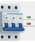 Heavy Duty Dual Protection Circuit Breaker With Integrated Overload And Short Circuit Safety Switch For Home And Workshop Panels, 3P design with ON/OFF indicators.