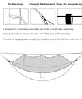 Diagram showing setup steps for Go-To Portable Camping Hammock With Mosquito Net For Outdoor Adventures, Lightweight And Compact Hammock Tent