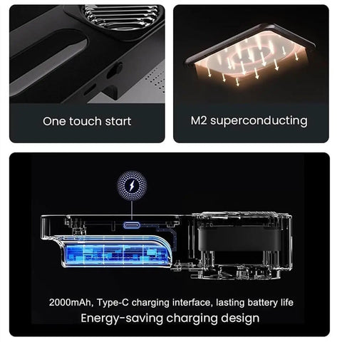Close-up view of Electric Smart Defrosting Tray With Clear Visual Lid And Usb Power, highlighting one touch start and M2 superconductor.