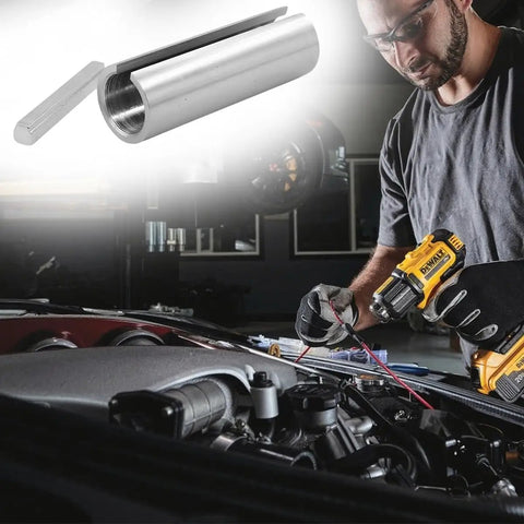 Dead Nuts Fit 3/4 To 1 Inch Gas Engine Pulley Crank Shaft Sleeve Adapter shown with technician using a drill in a garage.