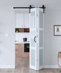 42 By 84 Inch Bifold Barn Door With Hardware Kit Solid MDF Slab Covered With Waterproof PVC Surface Frosted Glass Panel