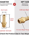 Three Eighths Inch Barb To One Quarter Inch NPT Male Brass Fittings Hose Barb Adapter dimensions and thread size comparison chart