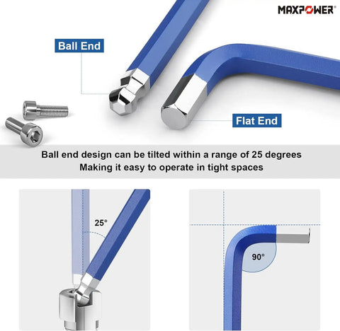 Pro Grade 18-Piece Hex Key Set With Extra Long Ball End Wrenches And T Handle, Ball End Design For Tight Spaces