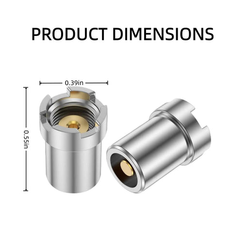 Eight Pack 510 Magnetic Thread Adapter Kit For Atomizers, Stainless Steel Universal Screw Converter Ring, shown with dimensions