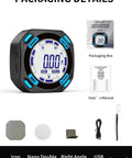 Solid As A Rock Five Side Magnetic Digital Angle Finder With Built In Laser Level And Rechargeable Backlit Display For Table Saw Miter Woodworking Projects in packaging with user manual, USB cable, and accessories.