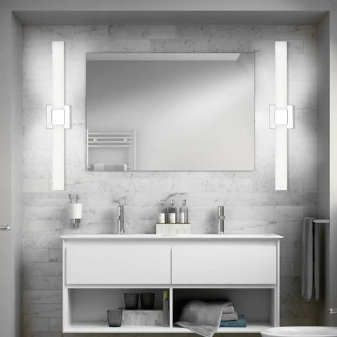 32 Inch Dimmable Modern Vanity Light With Three Color Temperatures 3000K 4000K 5000K Chrome Finish Over Mirror Bathroom Wall Light