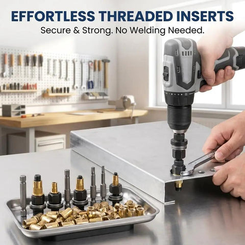 Heavy Duty Rivet Nut Tool Kit With M3 To M8 Carbon Steel Adapters For Sheet Metal Auto Repair And Furniture Building Projects That Get The Job Done Right Every Time, drill rivet insert setup
