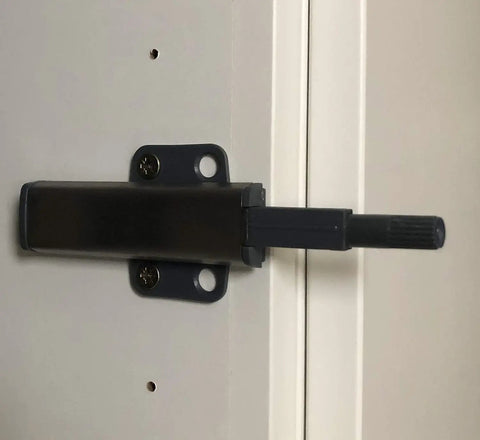 Easy Push To Open Drawer Hardware Set Of 3 Slick Cabinet Touch Latches With Smooth Finger Flick Release Universal Fit installation on a cabinet.