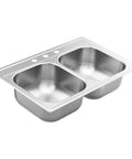 33 Inch 20 Gauge Double Bowl Stainless Steel Kitchen Sink With QuickMount Drop In Design For Quiet Operation And Easy Fit Sound Shield