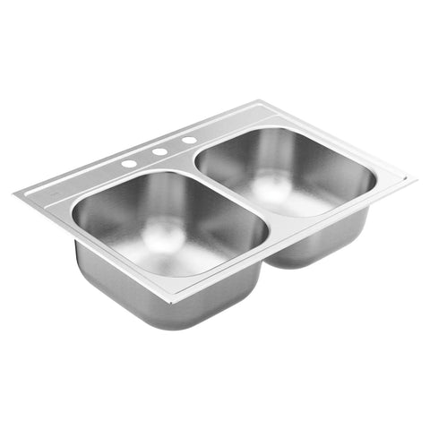33 Inch 20 Gauge Double Bowl Stainless Steel Kitchen Sink With QuickMount Drop In Design For Quiet Operation And Easy Fit Sound Shield
