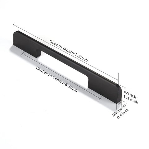 Matte Black Six Point Three Inch Hole Center Cabinet Pulls 5 Pack Modern Bar Style Euro Dresser Handles for Kitchen Cupboards Includes M4 Screws and Extra Pack Hardware, dimensions labeled