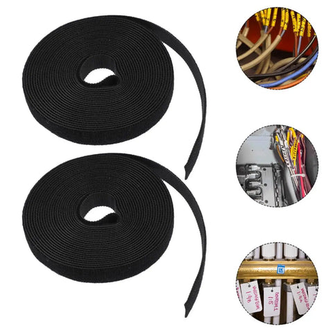Zero Drama With Two Rolls Of Black Self Gripping Cable Ties For Cord Management Reusable Wire Straps for desk organization.