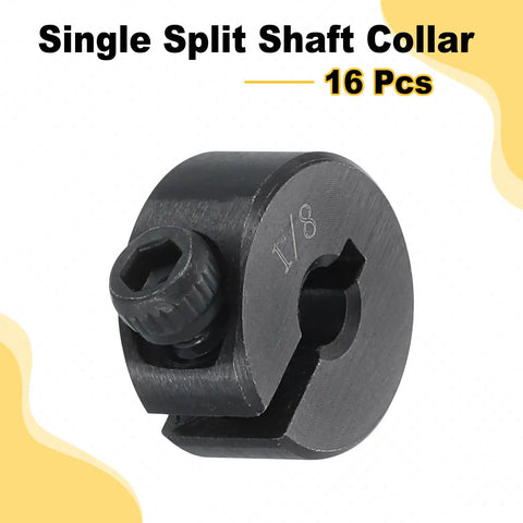 16 Piece Set Single Split Shaft Collar 1/8 Bore One Piece Clamping Collar 1/2 Outer Diameter 1/4 Inch Thick Black Oxide 45 Steel With Set Screw Lock Durable Construction, black split collar with set screw