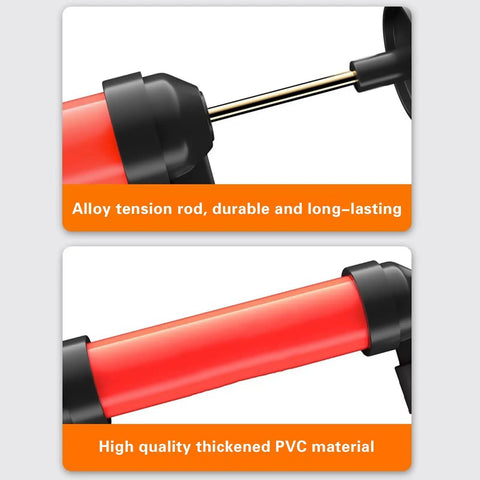 Handy Dual Use Pull Out Cylinder Manual Siphon Pump Portable High Pressure Fluid Transfer Extractor For Car Oil Water Tyre Inflation With Hoses Adapters showing durable alloy tension rod and thickened PVC material.