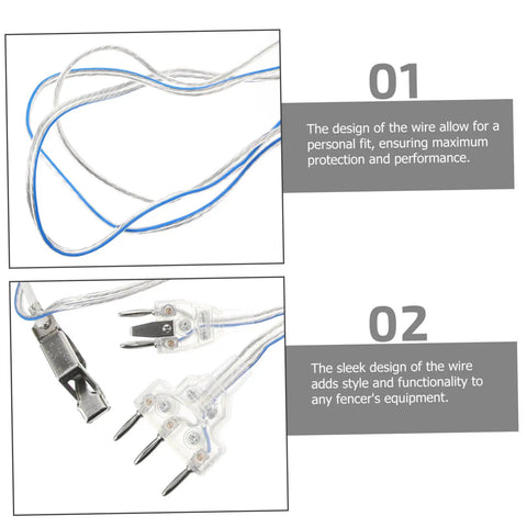 Women's Foil Fencing Body Cord And Mask Connector Cable with durable stainless steel wire clip for epee gear practice.