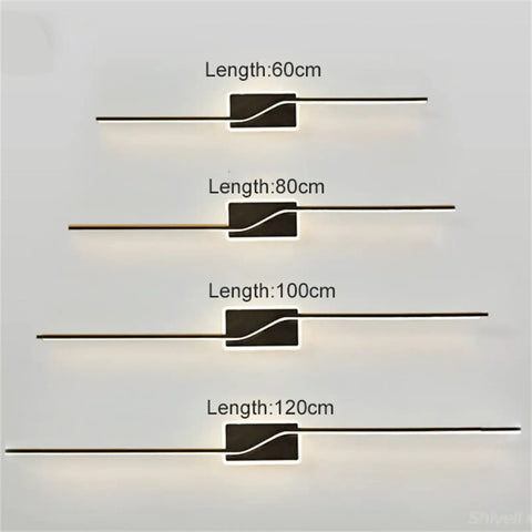 JGSYD Dimmable Led Wall Light with Remote Control Long Strip Modern Simple Aluminum Indoor Wall Sconce Background Linear Wall Lighting Fixture Bedside Decoration Livingroom,Black-80Cm on display with varying lengths.