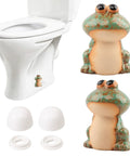 Slick Ceramic Frog Toilet Bolt Covers 2 Pack With Universal Screw Caps For Instant Bathroom Glow Up Easy Snap Fit Install Sturdy Durable Decor Replacement Parts on white toilet.