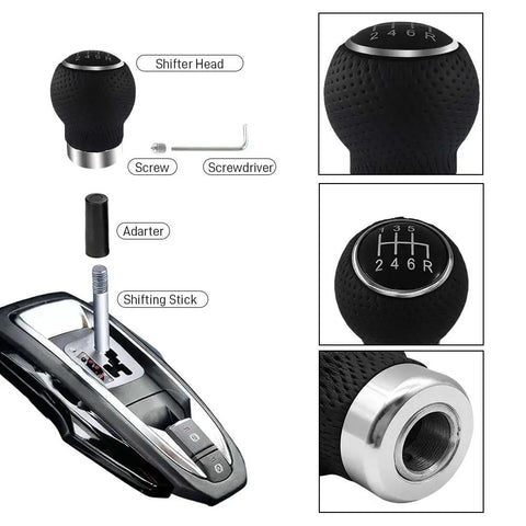 Ergonomic Round Head Gear Shift Knob For Manual And Automatic Cars, 5 Speed Shift Lever Kit components and installation details