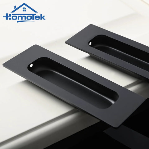 2 Pack 120mm Flush Sliding Door Pulls Recessed Finger Pulls For Sliding Barn Bypass Doors Pocket Doors Cabinets And Furniture Rectangular Invisible Pull Black Matte Finish 4.75 Inches - close-up view