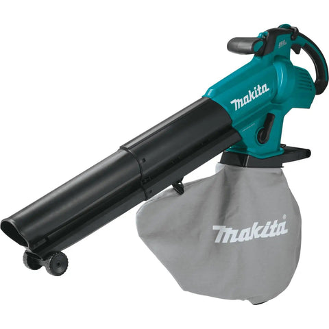3-In-1 Cordless Leaf Blower Vacuum Mulcher, 18V LXT Brushless Tool, black and teal design with mulch bag attached