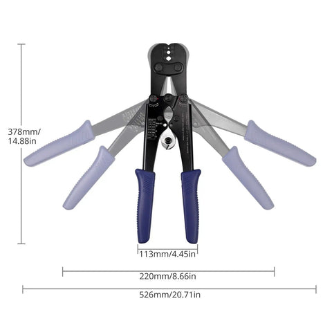 Heavy Duty Wire Rope Crimping Tool With Cutter And Swaging For One Sixteenth To One Eighth Inch Ropes with handle measurements