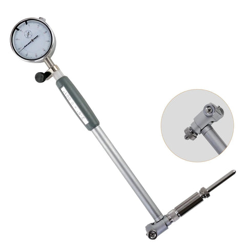 Side view of AeKeatDa dial indicator bore gauge, 2–6 in range, 0.001 in, 6 in stem with carbide anvils