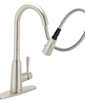 Top Shelf Stainless Steel Pull Down Kitchen Faucet Featuring One Handle High Arc Design With Fast Wash Power Boost And Smudge Resistant Matte Finish For Quick Cleanup And No Hassle Setup Plus Smooth Retractable Spray Hose Operation.