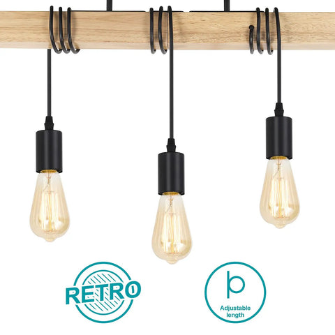 Cozy Rustic Wood 3 Light Ceiling Light Fixture Semi Flush Mount Industrial Farmhouse Lamp detail with wood and metal design