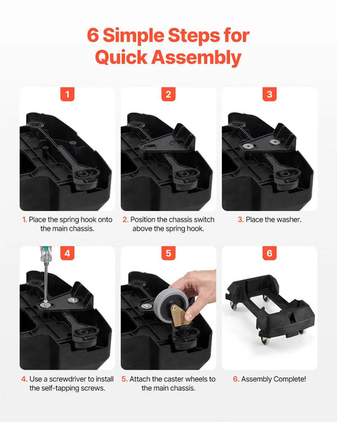Heavy Duty Trash Can Dolly Featuring Slick 4 Way Swivel Casters Fitting 16 And 23 Gallon Bins Built Tough For No Sweat Waste Moving Up To 200 Lbs Capacity assembly guide with six steps.