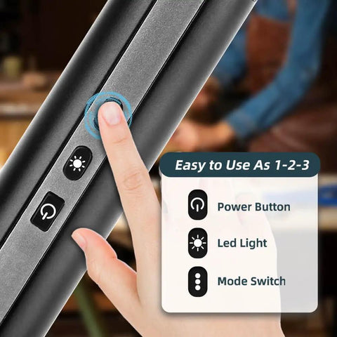 Close-up of Cordless Ultrasonic Craft Cutter Kit For DIY Projects Multi Material Cutter control panel with buttons.