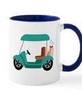 Top Shelf 11 Oz Ceramic Coffee Mug Featuring Fresh Golf Cart Artwork And Legit Durable Glazed Finish Crafted For Weekend Golfer Vibes And Smooth Sippin Through Any Round, navy interior, side view.