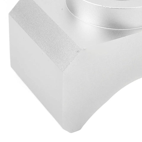 Close-up of Heavy Duty Axle Lifting Saddle Adapter for Hydraulic Bottle and Floor Jacks, silver billet aluminum detail