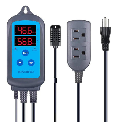 Dual Stage Temperature And Humidity Controller Kit With Prewired AC Outlets, ITC308 Thermostat And IHC200 Humidistat cables