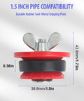 1.5-inch mechanical end-of-pipe gripper plug with red seal, black gasket and winged metal handle