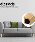 Set Of 8 6 Inch Square Solid Wood Furniture Legs For Sofa Couch Armchair Bed Dresser Cabinet Replacement Mid Century Style Includes Installation Hardware Natural Finish with felt pads close-up