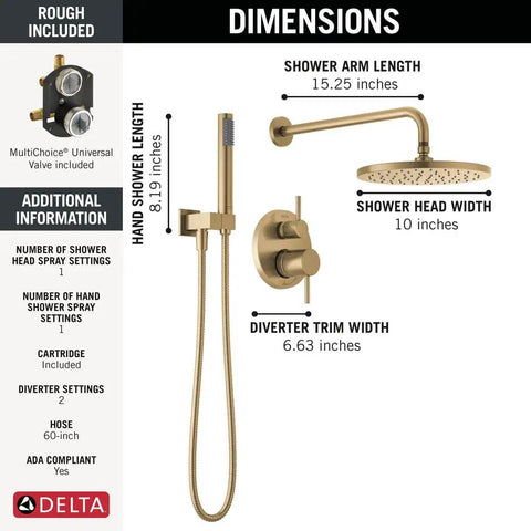 Spike Your Bath Game With This Sleek 10 Inch Round Rain Shower System In Champagne Bronze, Complete Valve Trim Kit And Handheld Sprayer For A Hassle Free Swap