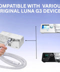 Corrugated Flexible Air Tubing For Luna G3 Devices connected to device, showing lightweight ribbed hose with condensation resistant interior