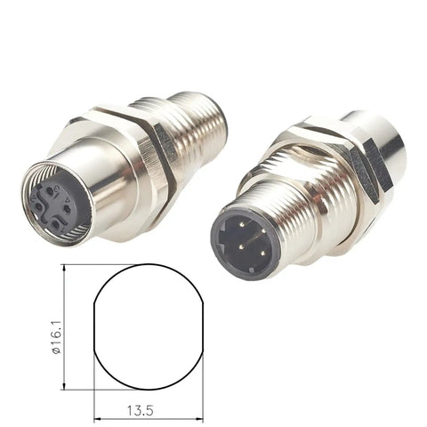 Bulkhead M12 D Code 4 Pin Male To Female Connector IP67 Shielded Wall Pass Thru Panel Mount Socket shown in detail view.