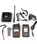 UV-6R Ham Radio Handheld 5W Walkie Talkie For Adults with accessories including charger, antenna, earpiece, and belt clip