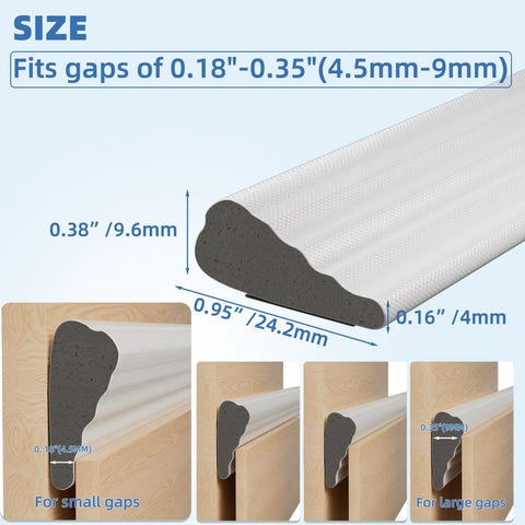 Kneelisa wedge-shaped weather stripping seal, white cover with black foam core, 118 in long for exterior door gaps