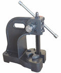 Heavy Duty Arbor Press With 3 Ton Knockout Force And Solid As A Rock Rack Design, showing side view of sturdy cast iron structure.