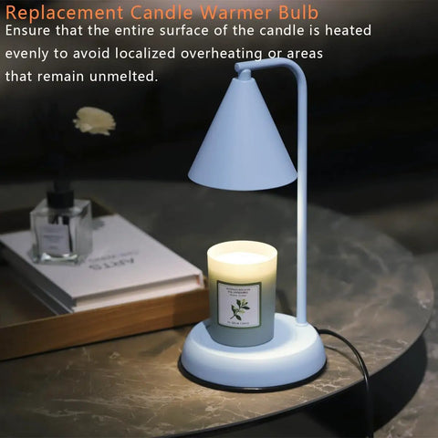 Warm White GU10 Candle Warmer Bulbs 120V 50W Dimmable 2700K Instant On with lamp over scented wax candle on table