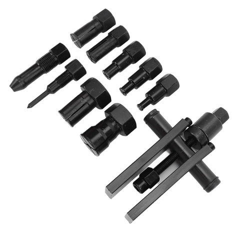Thinking Process: 20-piece black steel motorcycle wheel hub bearing removal tool set with 7 collet sizes