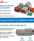 DT Waterproof 2 Pin Connector Kit with 14-20 AWG solid contacts, flame-retardant PA66 housing, and IP67 sealed fit.