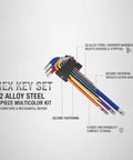 Durable S2 Alloy Steel Hex Key Set With Multicolor Allen Wrenches For Furniture Assembly And Mechanical Repair Tasks That Never Slip Or Bend The Best 9-Piece Kit You Need To Get Stuff Done Fast. 9-piece color coded hex keys on clip