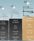 Rain Shower Head With Handheld Combo, 12 Inch High Pressure Shower Head And Adjustable Curved Extension Arm, size comparison chart