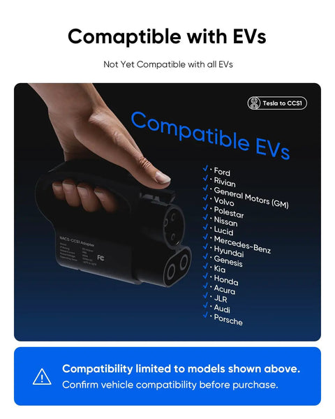 Hand holding a Heavy Duty NACS To CCS Electric Vehicle Adapter for Tesla Supercharger V3 and V4, showcasing EV compatibility.